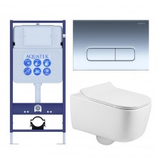 SET AQUATEK ЛУГАНО-016 4в1 (рама AQUATEK Standard INS-0000012+ кркпеж KKI-0000002+клавиша KDI-0000016+унитаз ЛУГАНО AQ2002-00 с тонким сиденьем soft-c SET AQUATEK ЛУГАНО-016 4в1