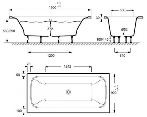E6D033RU-00 Ванна Elite 190X90 см с ножками E6D033RU-00