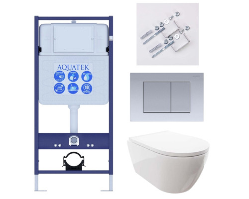 Комплект инсталляции 4 в 1 AQUATEK ПОЛАРИС-011 (рама INS-0000012, крепеж KKI-0000002, клавиша KDI-0000011, унитаз AQ0700-00 soft-close) INS-0000012/KKI-0000002/KDI-0000011/AQ0700-00