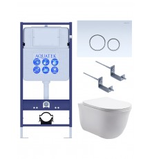 Set AQUATEK КЛАССИК (рама AQUATEK Standard INS-0000012 с звукоиз.прокладкой+крепеж KKI-0000002+кнопкаKDI-0000015+унитаз КЛАССИК AQ1111-00 с крышкой SET AQUATEK КЛАССИК-015 4в1