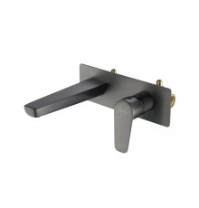 AQ1113BGM БЕТТА смеситель для раковины настенный (внешняя и скрытая часть), оружейная сталь (шлиф. черный хром) AQ1113BGM