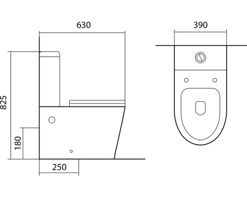 AQ2904-00 ВЕГА Унитаз напольный безободковый с бачком 630390825мм, горизонтальный выпуск, тонкое сиденье с механизмом плавного закрывания, крепеж AQ2904-00