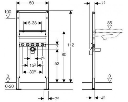 111.434.00.1 Инсталляция Geberit Duofix для раковины, 112 см, вертикальный смеситель 111.434.00.1