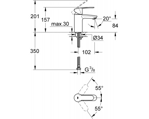 3246820E Eurostyle Cosmopolitan Смеситель для раковины с ограничением расхода воды, хром 3246820E