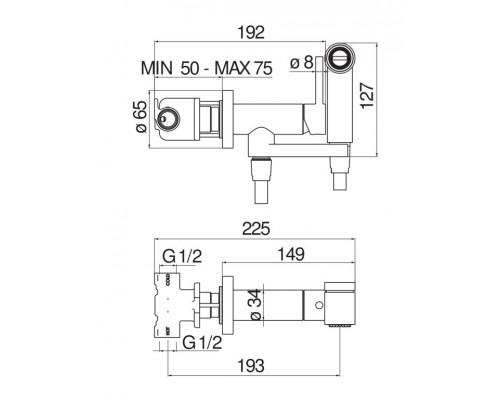 AV00600NLP Комплект для гигиенического душа встроенный (смеситель + гигиеническая лейка + шланг), никель AV00600NLP