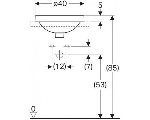 500.700.01.2 Geberit VariForm Раковина встраиваемая в столешницу круглой формы, D=40 см, без отв. под смеситель, с отв. перелива 500.700.01.2