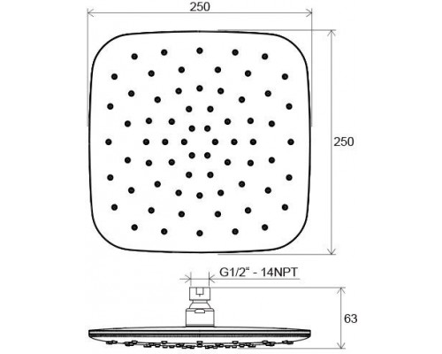 Верхний душ квадратный 250 мм 983.10 X07P347