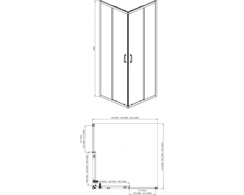 AQ ARI KV 10020BL Душевой уголок квадратный, двери раздвижные 1000x1000x2000 профиль черный, стекло прозрачное AQ ARI KV 10020BL