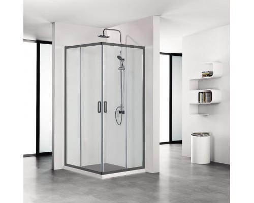 AQ ARI KV 10020BL Душевой уголок квадратный, двери раздвижные 1000x1000x2000 профиль черный, стекло прозрачное AQ ARI KV 10020BL