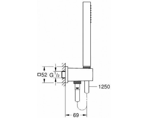 26405000 Euphoria Cube Stick Душевой набор I (квадратный ручной душ, настенный держатель, шланг 1250 мм), 9,5 л/мин, хром 26405000