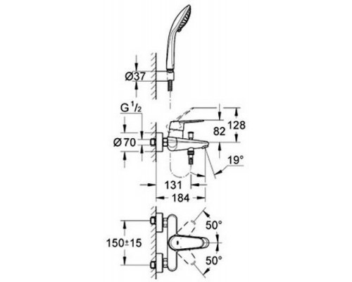 33395002 Eurodisc Cosmopolitan Смеситель для ванны с душевым гарнитуром, хром 33395002