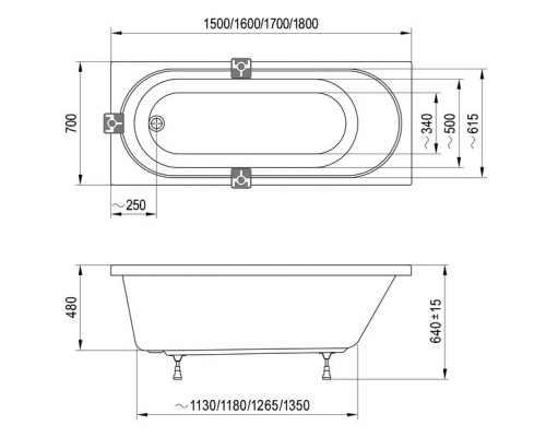 Ванна SONATA II 160 х 70 белая C634R00000
