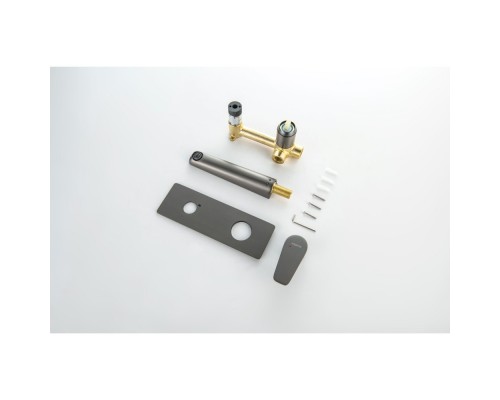 AQ1113BGM БЕТТА смеситель для раковины настенный (внешняя и скрытая часть), оружейная сталь (шлиф. черный хром) AQ1113BGM