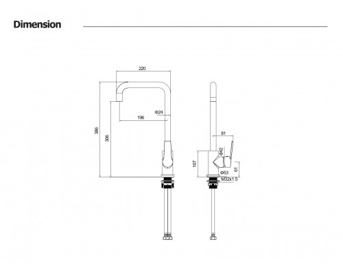 AQ1781BGM ЛУГАНО смеситель для кухни (квадратный излив), оружейная сталь (шлиф. черный хром) AQ1781BGM