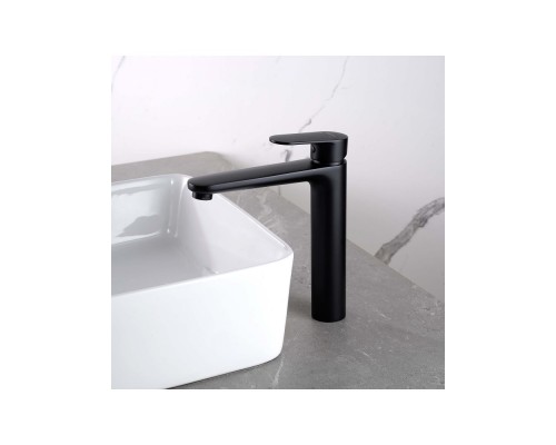 AQ1804MB НИКА смеситель для раковины высокий 190 без донного клапана, матовый черный AQ1804MB
