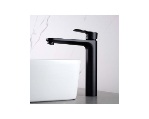 AQ1804MB НИКА смеситель для раковины высокий 190 без донного клапана, матовый черный AQ1804MB