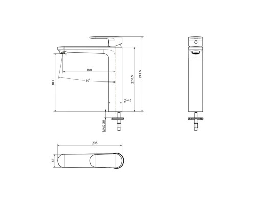AQ1804CR НИКА смеситель для раковины высокий 190 без донного клапана AQ1804CR