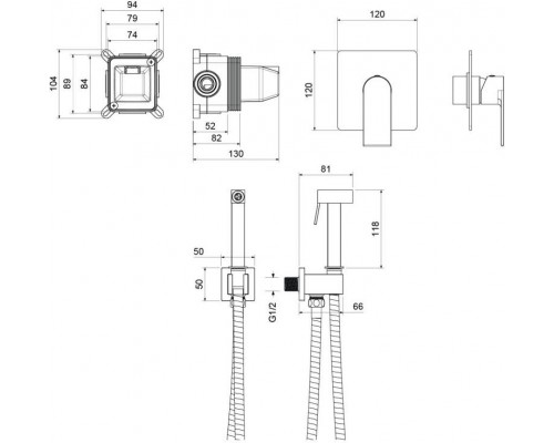 AQ1419CR ЛИРА набор с гигиеническим душем (смеситель + гигиеническая лейка + шланг + шланговое подсоединение с держателем) AQ1419CR