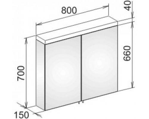 14403171301 ROYAL 15 Зеркальный шкаф 800x150x720 мм, 2 распашные дверцы с двусторонним озеркаливанием, с подсветкой 14403171301