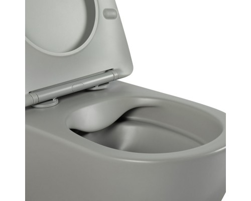 AQ1901-MG ЕВРОПА Унитаз подвесной безободковый 525360320мм, тонкое сиденье с механизмом плавного закрывания, крепеж, цвет матовый серый AQ1901-MG