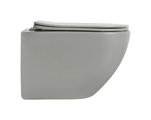 AQ1901-MG ЕВРОПА Унитаз подвесной безободковый 525360320мм, тонкое сиденье с механизмом плавного закрывания, крепеж, цвет матовый серый AQ1901-MG
