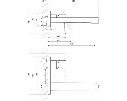 Смеситель для умывальника PU 019.00 настенный монтаж X070146