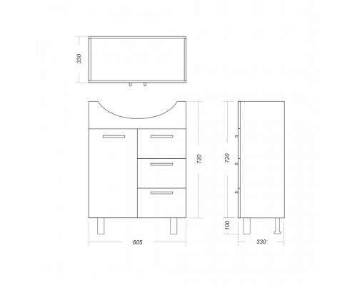 ЛАГУНА/3 Тумба напольная 605х720х320 бел. (подходит умывальник мебельный Лагуна 65) TLGN65