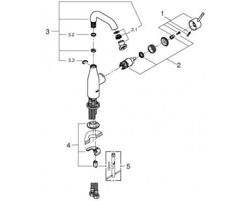 23463001 Essence+ Смеситель для раковины, U-излив, гладкий корпус, хром 23463001