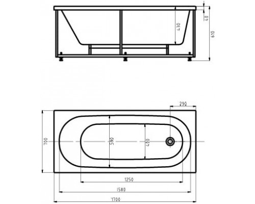Оберон 170 пустая с фр.экр.(слив справа) OBR170-0000049