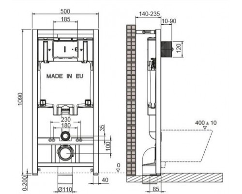 E29025-NF Система инсталляции 80 на 3/6 литра, в сборе, метал крепления,ширина 500 мм E29025-NF