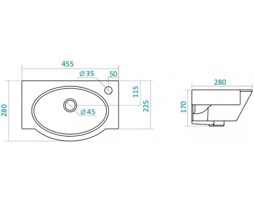 1.WH11.0.542 ФОРУМ умывальник 45 см, л/отв. 1.WH11.0.542