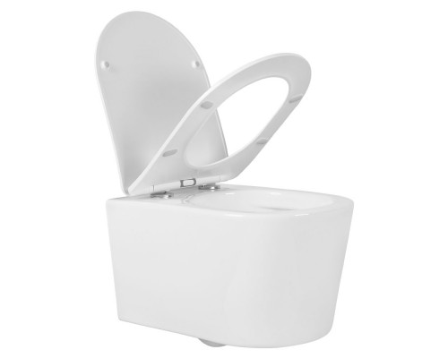 AQ1365T-00 ОБЕРОН Унитаз подвесной безободковый 531360344мм смыв TORNADO, тонкое сиденье с механизмом плавного закрывания, крепеж AQ1365T-00