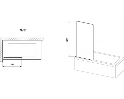 NVS1-80 блестящий + Transparent, шторка на ванну 7O840C00Z1