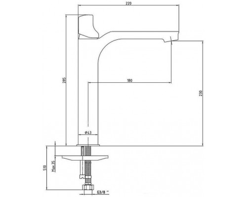 102108984HEX MYRA смеситель для раковины 230 без донного клапана 102108984HEX