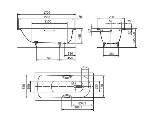 Ванна Saniform Plus Мод.363-1 170х70 белый + easy-clean 111800013001