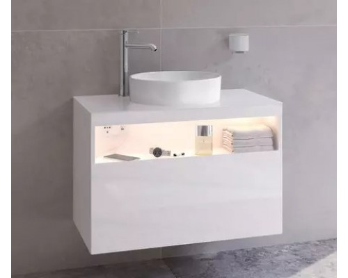 32864300100 STAGELINE Тумба под умывальник 800x550x490mm,1 ящик,oтверстие под смеситель слева,с освещением,pозеткa и USB,пластиковый сифон,цв.белый 32864300100