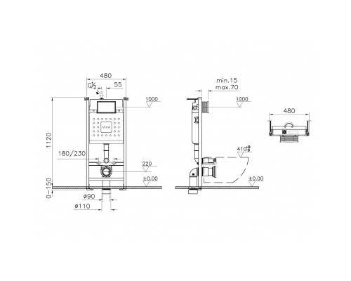 9856B003-7207 Комплект: Integra Square подвесной Безободковый унитаз + тонкое сиденье МЛ/БС+ инсталляция + панель смыва хром глянец 9856B003-7207