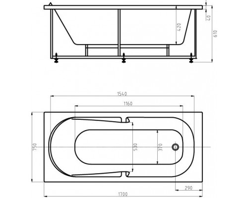 Лея пустая с фр.экр. (слив справа) LEY170-0000057
