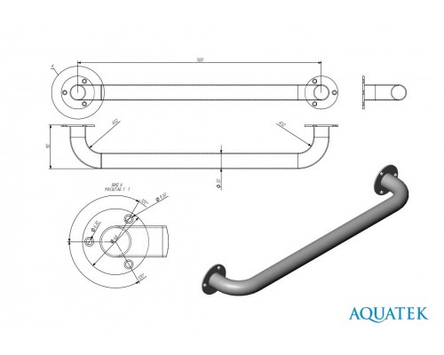 Поручень прямой настенный ППН-02,500 (ПРОДАЕМ ИЗ НАЛИЧИЯ) POR-0000001