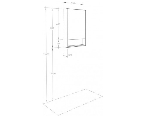 1A252102SDZ90 Зеркальный шкаф Сканди 55 Белый/Дуб Рустикальный 1A252102SDZ90