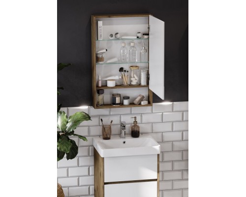 1A252102SDZ90 Зеркальный шкаф Сканди 55 Белый/Дуб Рустикальный 1A252102SDZ90