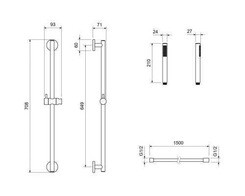 AQ2012BGM ЕВРОПА душевой гарнитур 1jet 65 см, оружейная сталь (шлиф. черный хром) AQ2012BGM