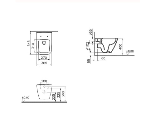 9856B003-7207 Комплект: Integra Square подвесной Безободковый унитаз + тонкое сиденье МЛ/БС+ инсталляция + панель смыва хром глянец 9856B003-7207