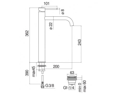 LV00128/2BM LIVE смеситель для раковины высокий, матовый черный LV00128/2BM