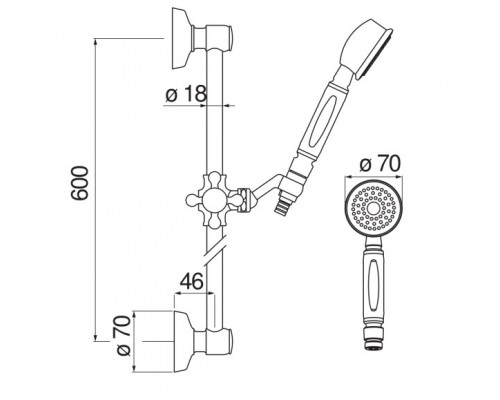 AD140/48GDP душевой гарнитур 60 см 1jet, золото AD140/48GDP