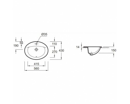 ODEON E4155-00 раковина встраиваемая 56х43 см E4155-00