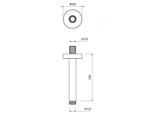 AQ2171BGM держатель верхнего душа потолочный 150 мм, оружейная сталь (шлиф. черный хром) AQ2171BGM