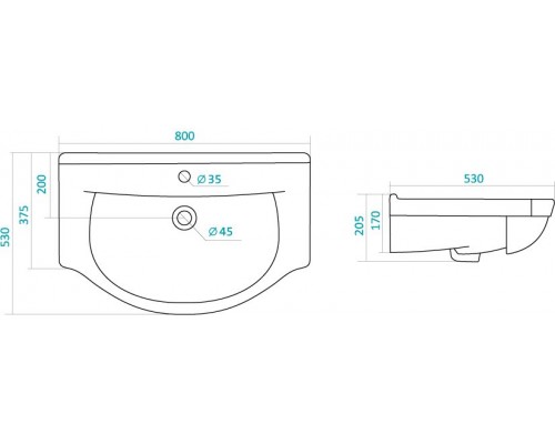 1.WH10.9.653 ЭЛЬБРУС умывальник 80 см. 1.WH10.9.653