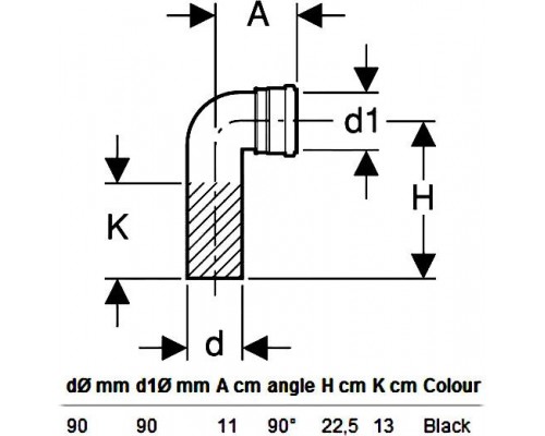 366.061.16.1 Соединительное колено Geberit 90°, для подвесного унитаза d90 мм 366.061.16.1