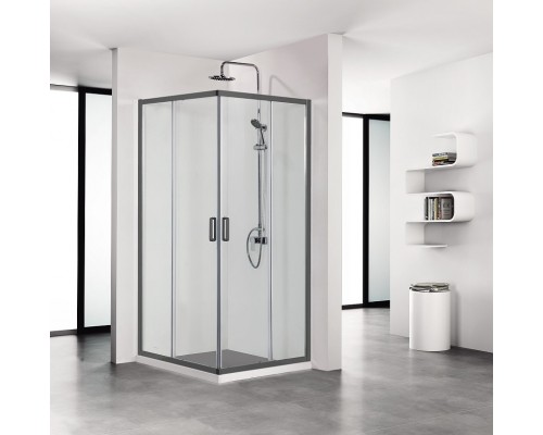 AQ ARI KV 09020BL Душевой уголок квадратный, двери раздвижные 900x900x2000 профиль черный, стекло прозрачное AQ ARI KV 09020BL